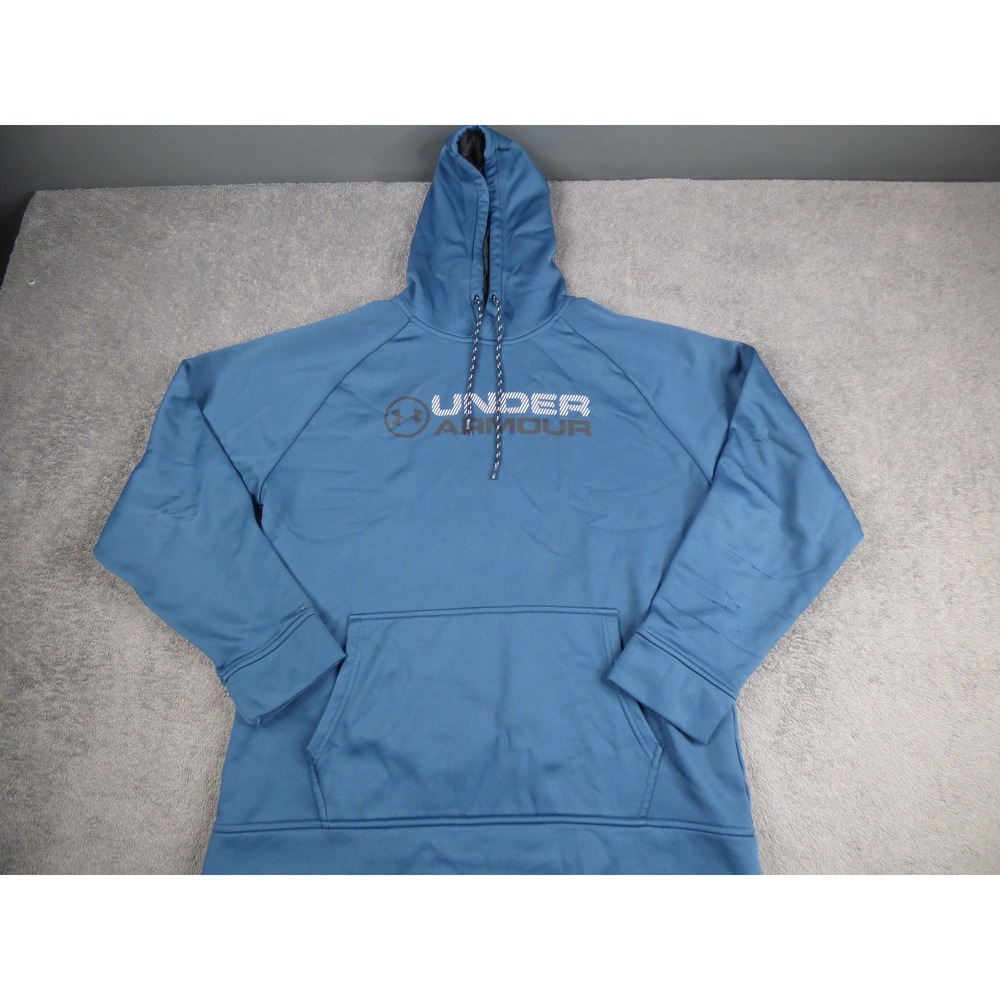 Under Armour Storm Mens Blue Teal Pullover Hoodie Sweatshirt Graphic Logo XL